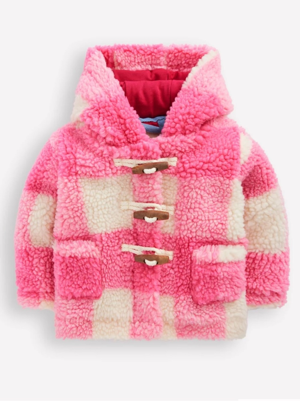 Boden Girls Pink Check Borg Jacket 9-12mo